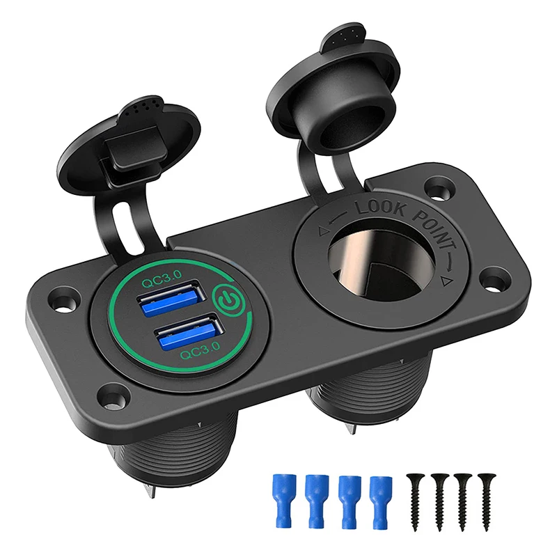 QC3.0 Dual USB Charger with Touch Switch Power Outlet Socket 12V Cigarette Lighter Adapter for Boats Motorcycle Marine ATV RV
QC3.0 Dual USB Charger with Touch Switch Power Outlet Socket 12V Cigarette Lighter Adapter for Boats Motorcycle Marine ATV RV