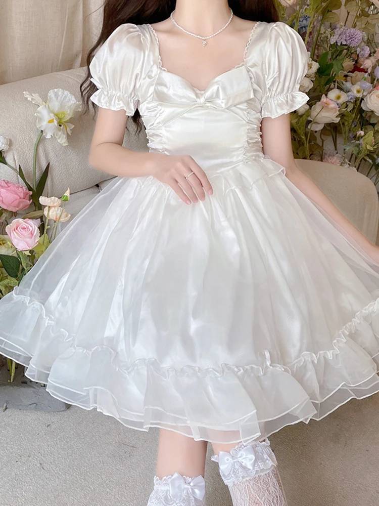 KIMOKOKM French Kawaii Lolita Fairy Dress Square Collar Bow Lace Ruffle Puff Sleeve Sweet Lovely White Princess Ball Gown Dress
KIMOKOKM French Kawaii Lolita Fairy Dress Square Collar Bow Lace Ruffle Puff Sleeve Sweet Lovely White Princess Ball Gown Dress