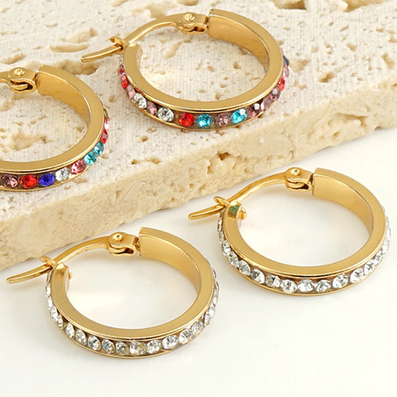 Luxury 18K Gold Plated Round Rhinestone Earrings for Women Stainless Steel Earring Buckle Female Jewelry Party Wedding Gifts
Luxury 18K Gold Plated Round Rhinestone Earrings for Women Stainless Steel Earring Buckle Female Jewelry Party Wedding Gifts