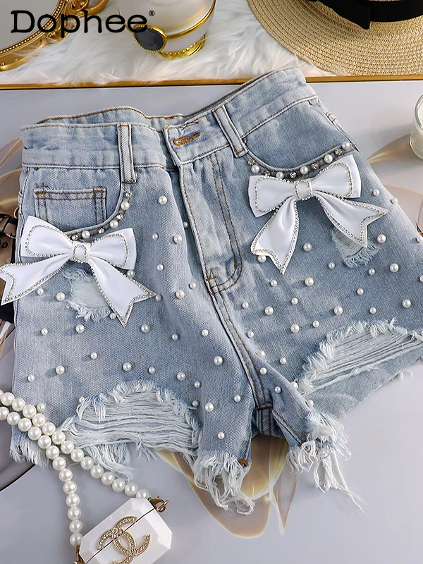 Heavy Industry Beads Diamond Denim Shorts for Women Summer 2022 New Fashion Sweet Bow Hollow-out Ripped Jeans Shorts High Street
Heavy Industry Beads Diamond Denim Shorts for Women Summer 2022 New Fashion Sweet Bow Hollow-out Ripped Jeans Shorts High Street
