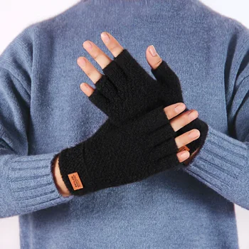 Mens Knitted Gloves Winter Thermal Warm Thick Alpaca Fiber Fingerless Fashion Riding Cozy Writing Office Driving Gloves Elastic