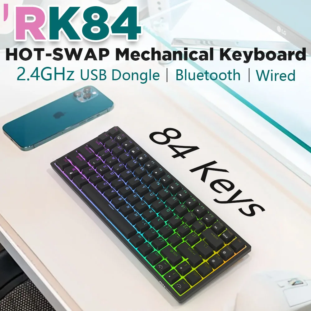 Механическая клавиатура Royal Kludge RK84 с тремя режимами, Беспроводная Bluetooth RGB клавиатура с подсветкой BT5.0/2,4G/Проводная клавиатура для геймеров с...
Механическая клавиатура Royal Kludge RK84 с тремя режимами, Беспроводная Bluetooth RGB клавиатура с подсветкой BT5.0/2,4G/Проводная клавиатура для геймеров с...