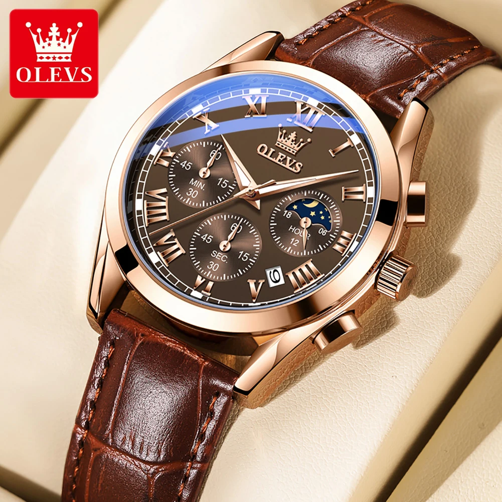 OLEVS Fashion Waterproof Chronograph Watch for Men Top Brand Luxury Leather Strap Calendar Moon Phase Man Quartz Wristwatch 2871
OLEVS Fashion Waterproof Chronograph Watch for Men Top Brand Luxury Leather Strap Calendar Moon Phase Man Quartz Wristwatch 2871