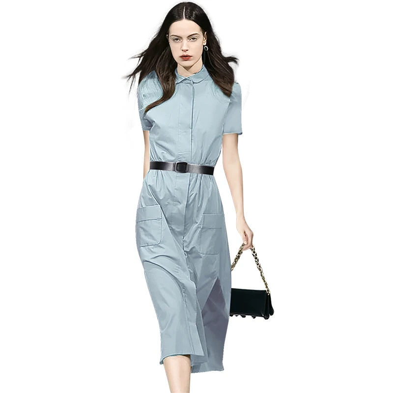 European and American model temperament POLO collar light blue dress 2022 summer new mid-waist Slim A-line dress
European and American model temperament POLO collar light blue dress 2022 summer new mid-waist Slim A-line dress