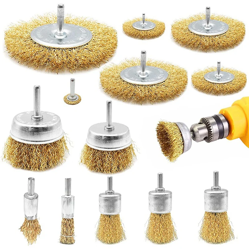 13 Pieces Wire Brush Drill, Brass Coated Wire Brushes With Round Shaft 6 Mm, Brass Brush Drill, Wire Drill Brush Set
13 Pieces Wire Brush Drill, Brass Coated Wire Brushes With Round Shaft 6 Mm, Brass Brush Drill, Wire Drill Brush Set