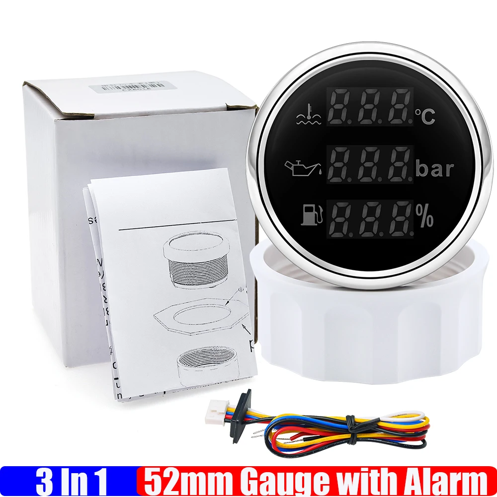 Цифровой датчик 2 "52 мм 3 в 1 Измеритель уровня воды, топлива, сточных вод, температуры масла, масла, измеритель давления масла, тахометр, вольт с сигнализацией на заказ