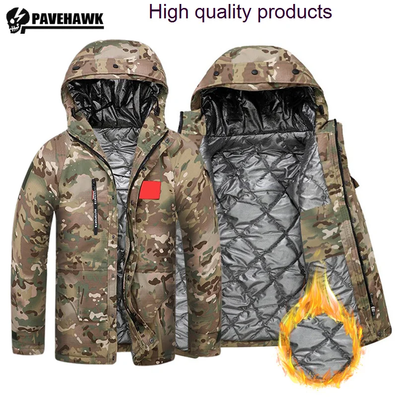 

Mens Winter Camouflage Parka Hooded Waterproof Jacket Male Resistant Multi Pocket Heat Reflect Inside Thick Padded-cotton Coat