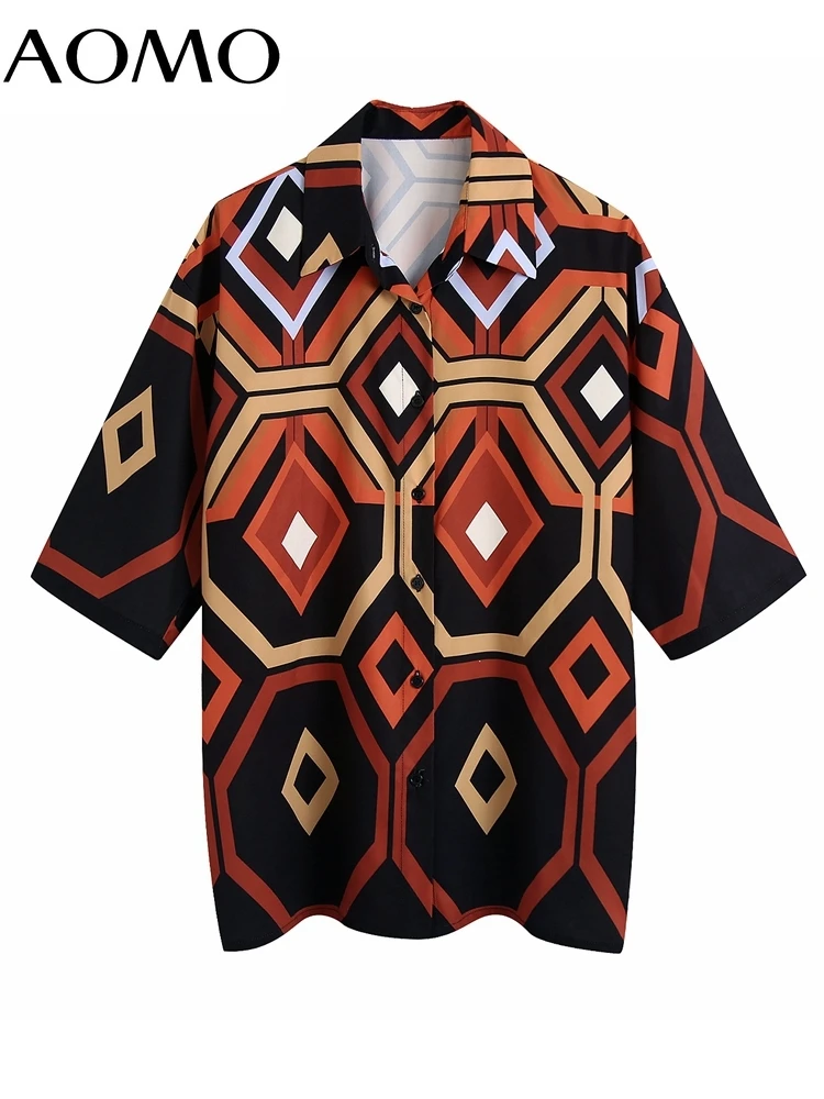 AOMO 2022 Women Geometry Print Shirt Blouse Loose Short Sleeve Chic Female Lady Tops BE221A
AOMO 2022 Women Geometry Print Shirt Blouse Loose Short Sleeve Chic Female Lady Tops BE221A