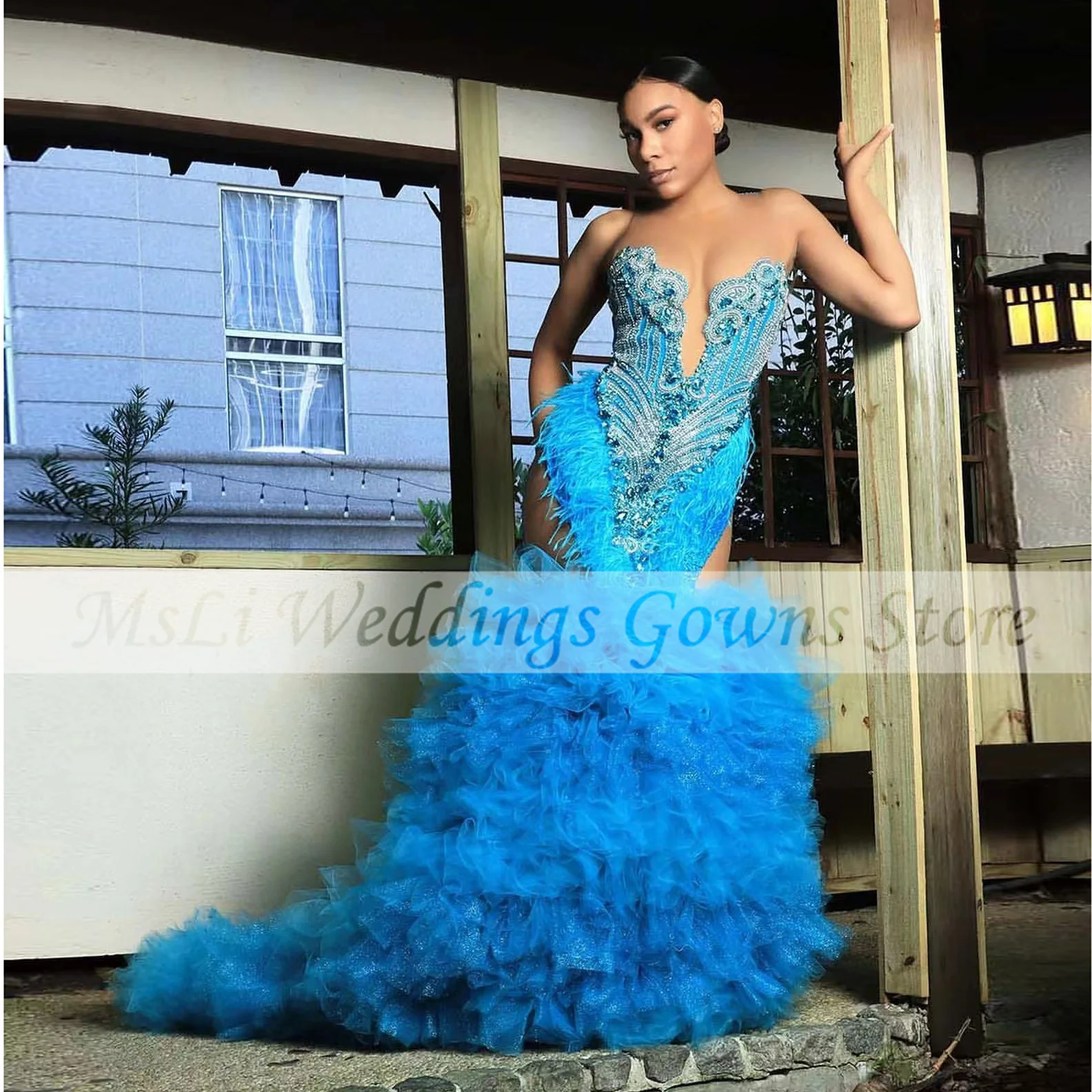 Luxury O Neck Long Prom Dresses For Black Girls Birthday Party Gowns Ruffles Beads Feathers Sexy Evenign Dress Robe De
Luxury O Neck Long Prom Dresses For Black Girls Birthday Party Gowns Ruffles Beads Feathers Sexy Evenign Dress Robe De