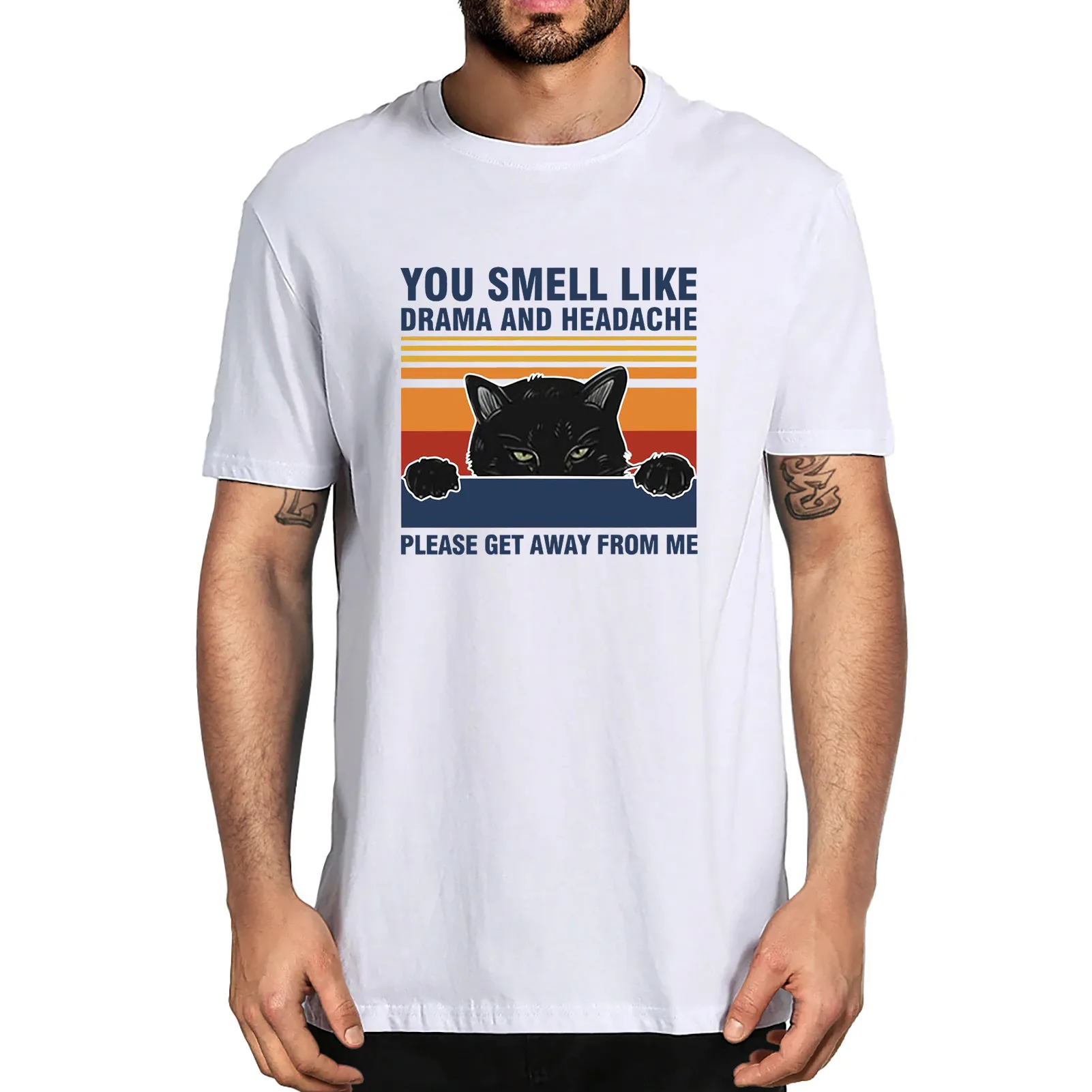Black Cat You Smell Like Drama and A Headache Please Get Away from Me Summer Men's 100% Cotton T-Shirt Funny Women Soft Tee
Black Cat You Smell Like Drama and A Headache Please Get Away from Me Summer Men's 100% Cotton T-Shirt Funny Women Soft Tee