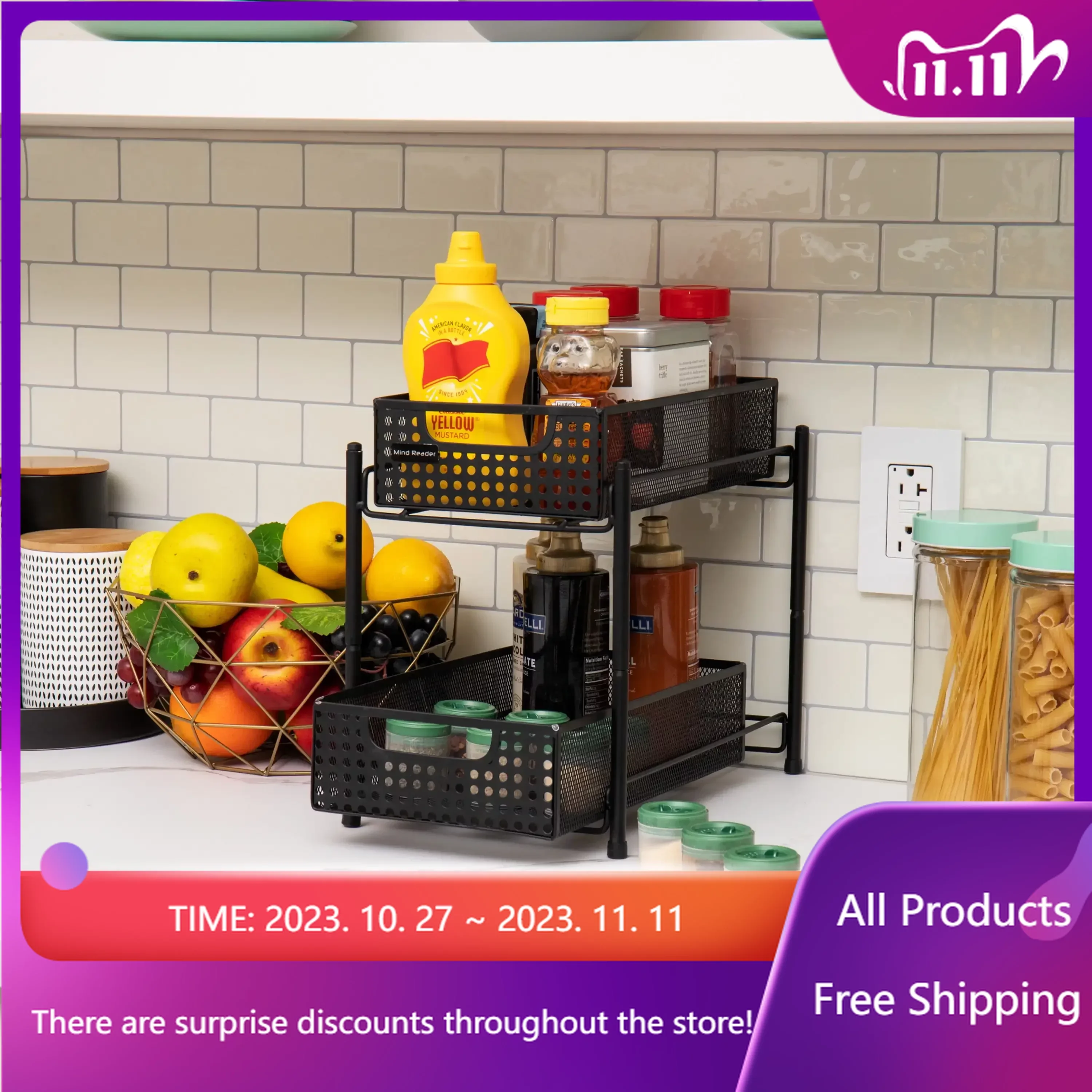 2-Tier Metal Mesh Heavy Duty Organizer Slide Out Basket Drawer for Kitchen, Bathroom, Office Desk, Black, Kitchen Organizer Rap
2-Tier Metal Mesh Heavy Duty Organizer Slide Out Basket Drawer for Kitchen, Bathroom, Office Desk, Black, Kitchen Organizer Rap