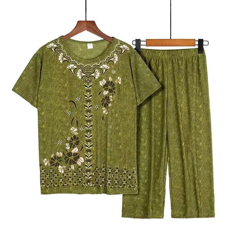 Fdfklak Summer Ice Silk Two Piece Suit Large Size Casual Loose Short Sleeve Printed Cropped Pants Women Clothing Crew Neck Top
Fdfklak Summer Ice Silk Two Piece Suit Large Size Casual Loose Short Sleeve Printed Cropped Pants Women Clothing Crew Neck Top