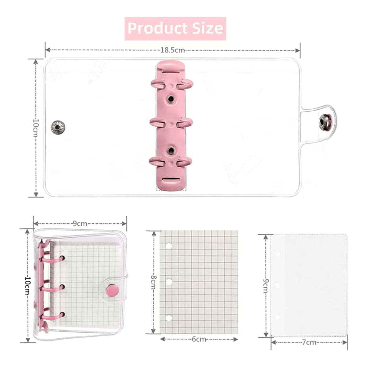 4 Pack Mini Transparent 3 Ring Binder Covers with Grid Inner Page and 12 Pcs Binder Pockets(3 Pcs/Set)
4 Pack Mini Transparent 3 Ring Binder Covers with Grid Inner Page and 12 Pcs Binder Pockets(3 Pcs/Set)