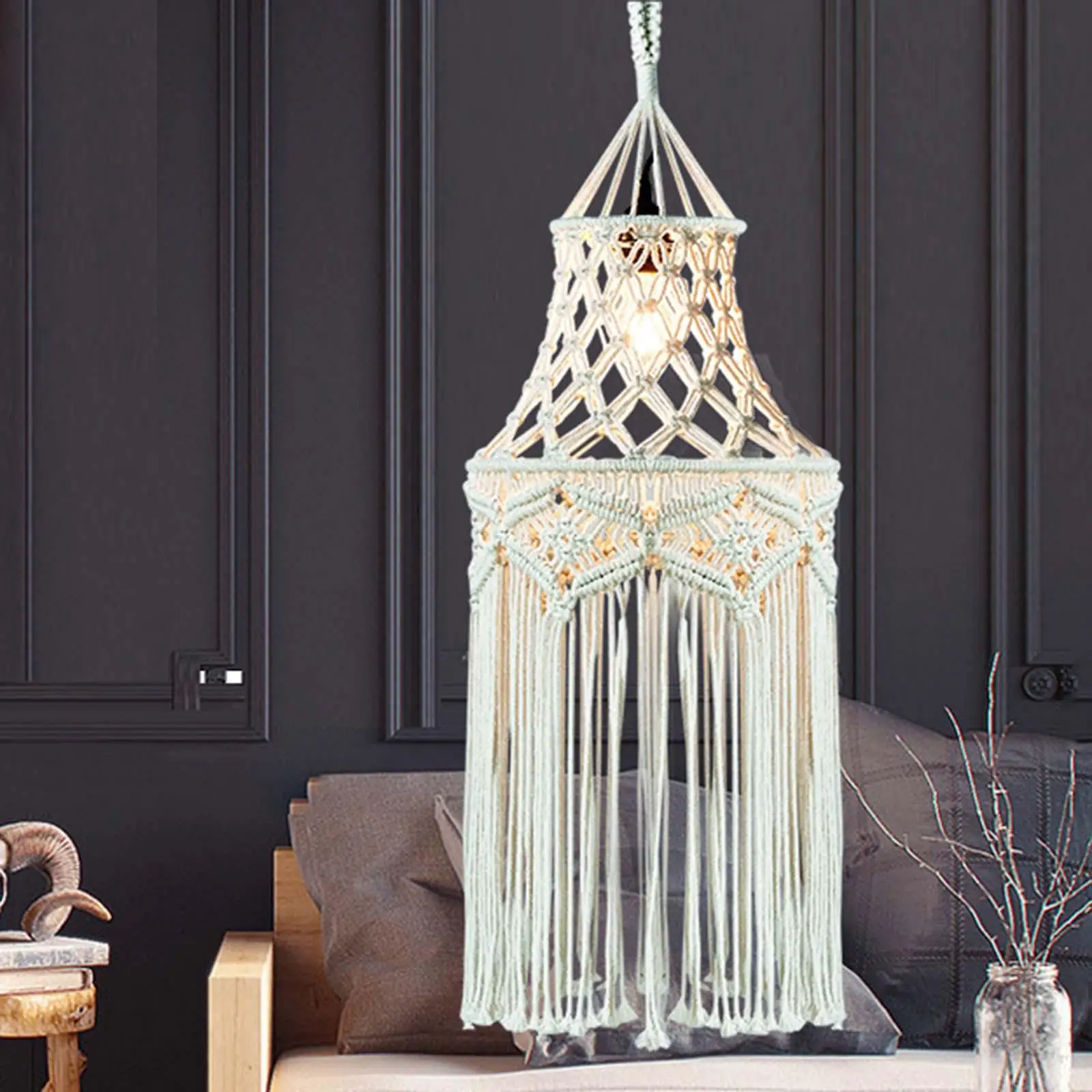 Macrame Tassel Lamp Shade Boho Handmade Pendant Light Cover for Hotel Decoration
Macrame Tassel Lamp Shade Boho Handmade Pendant Light Cover for Hotel Decoration