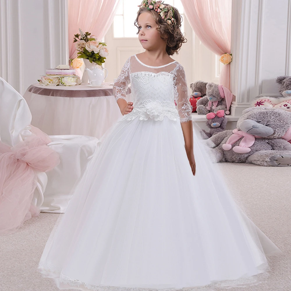 White Girl Pageant Lace Bridemaid Dresses Children Costume Kid Dress for Girls Long Sleeve Bow Princess Party Wedding Dress Gown
White Girl Pageant Lace Bridemaid Dresses Children Costume Kid Dress for Girls Long Sleeve Bow Princess Party Wedding Dress Gown