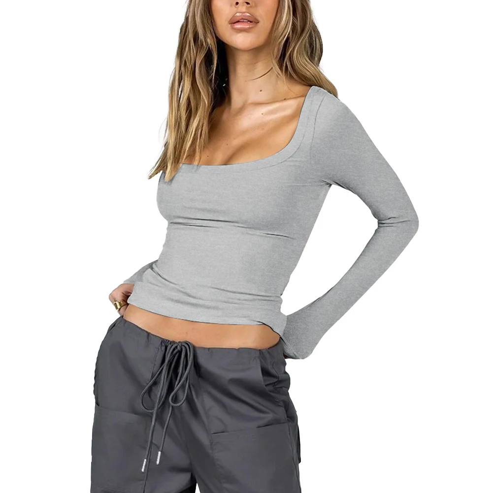 Sexy Basic U Collar Crop Top Women T-shirt Solid Color Long Sleeve Bodycon Club Fashion Steetwear Y2K T Shirt Woman Clothing
Sexy Basic U Collar Crop Top Women T-shirt Solid Color Long Sleeve Bodycon Club Fashion Steetwear Y2K T Shirt Woman Clothing
