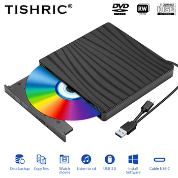 TISHRIC Type C USB 3.0 External CD And DVD Player RW DVD CD Writer Drive Burner Reader External DVD CD Drive For Laptop Desktop