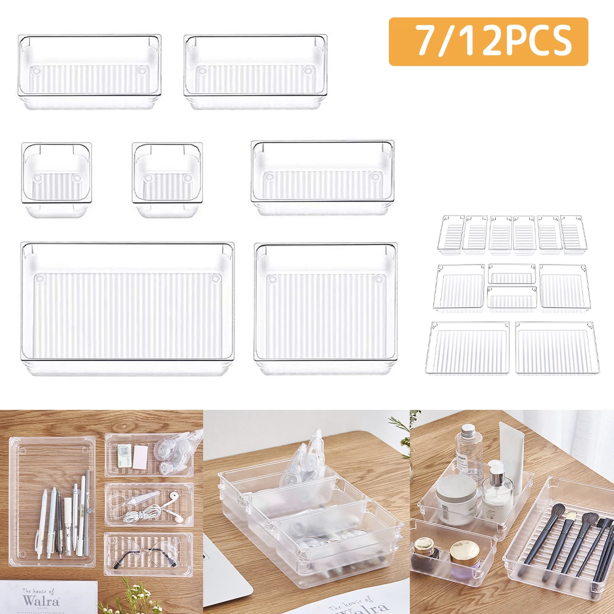 L 7/12 Pcs Drawer Organizers 4-Size Clear Acrylic Drawer Organizer Containers Desk Drawer Organizer Trays with Non-Slip Pads
L 7/12 Pcs Drawer Organizers 4-Size Clear Acrylic Drawer Organizer Containers Desk Drawer Organizer Trays with Non-Slip Pads