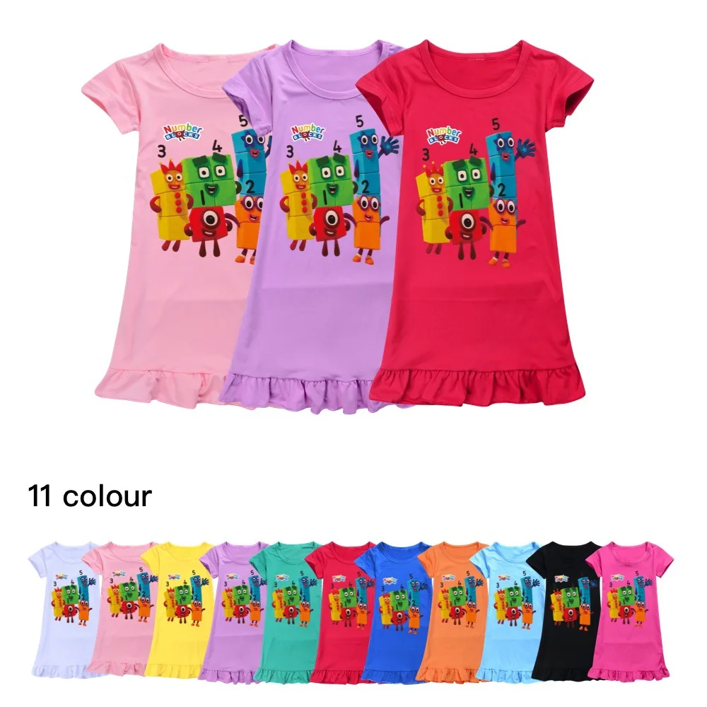 

Kawaii Number Blocks Nightdress Girls Summer Pajamas Dresses Children Cartoon Nightgown Home Wear Kids Short Sleeve SleepDresses