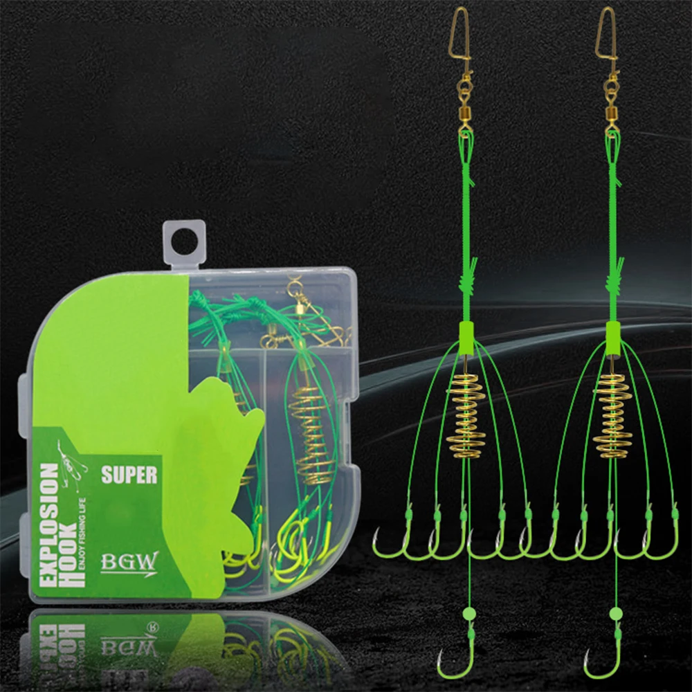 4Pcs/Box Explosion Fishing Barbed Sharp Hook Green Line Spring Lure Bait Cage Metal Fish Explosion Hook Iscas Pesca Fish Tackle
4Pcs/Box Explosion Fishing Barbed Sharp Hook Green Line Spring Lure Bait Cage Metal Fish Explosion Hook Iscas Pesca Fish Tackle