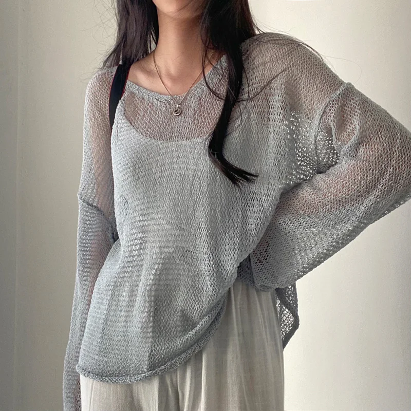 Casual Beach Blouse Women Solid Color Long Sleeve Hollow-Out See-Through Round Neck Loose Knitwear Tops Pullovers Streetwear
Casual Beach Blouse Women Solid Color Long Sleeve Hollow-Out See-Through Round Neck Loose Knitwear Tops Pullovers Streetwear