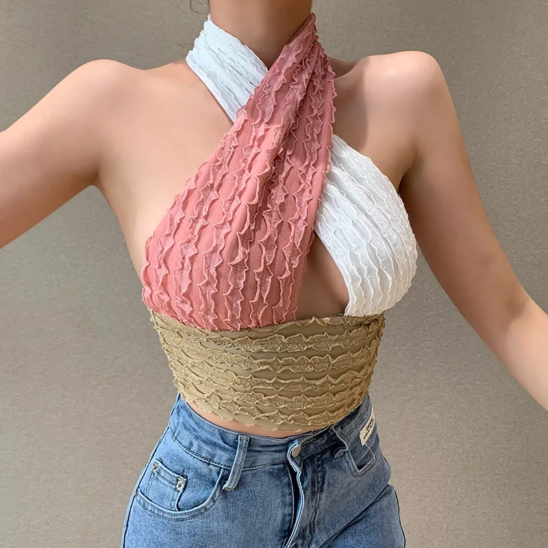 Sexy Cross Halter Sleeveless Camisoles Harajuku Patchwork Sexy Tank Tops Summer Women V-Neck Backless Match Colors Streetwear
Sexy Cross Halter Sleeveless Camisoles Harajuku Patchwork Sexy Tank Tops Summer Women V-Neck Backless Match Colors Streetwear