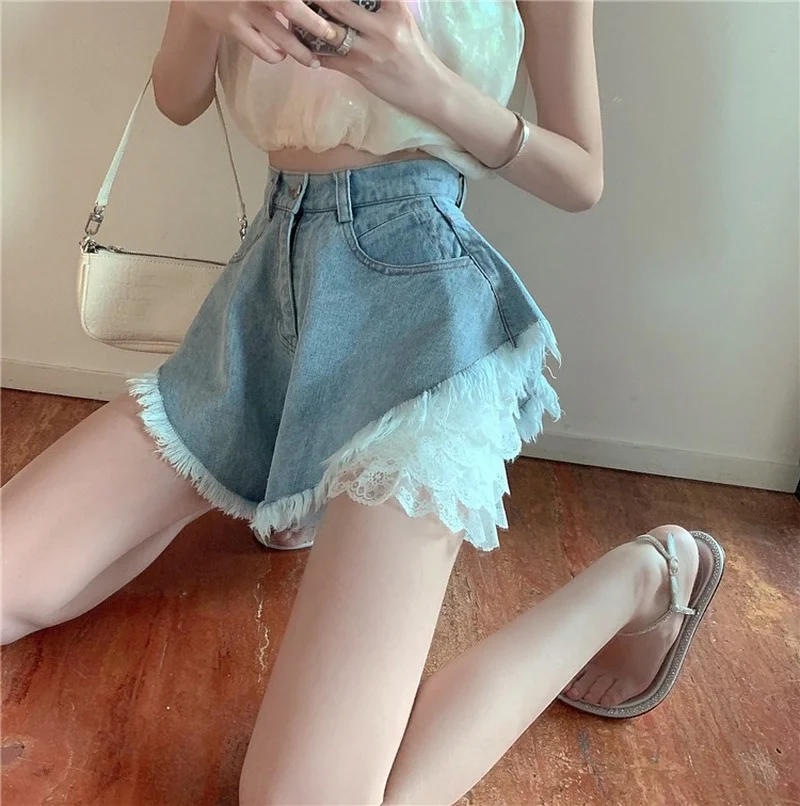 Новые милые женские шорты, сексуальные шорты с бахромой и зонтиком с высокой талией, женские летние кружевные леггинсы, костюм из двух предметов 
Новые милые женские шорты, сексуальные шорты с бахромой и зонтиком с высокой талией, женские летние кружевные леггинсы, костюм из двух предметов