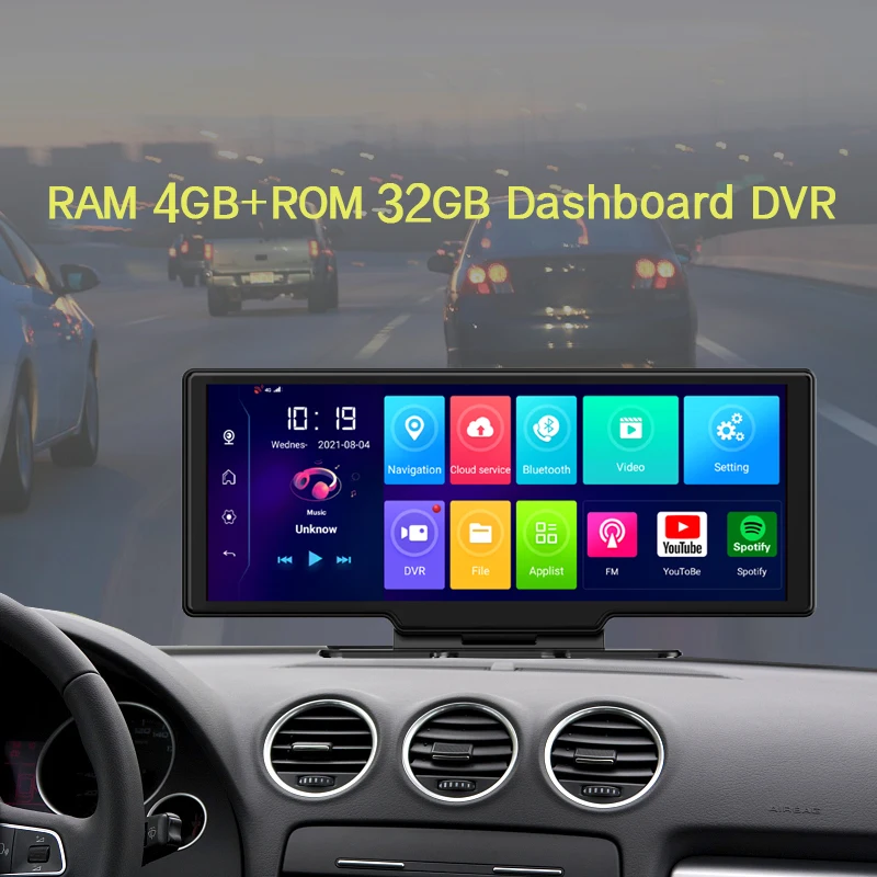 

10.26" Vehicle GPS Navigation Android 8.1 RAM 4GB+ROM 32GB Dual Lens Dash Cam Monitor Full screen recording 1080P backup camera