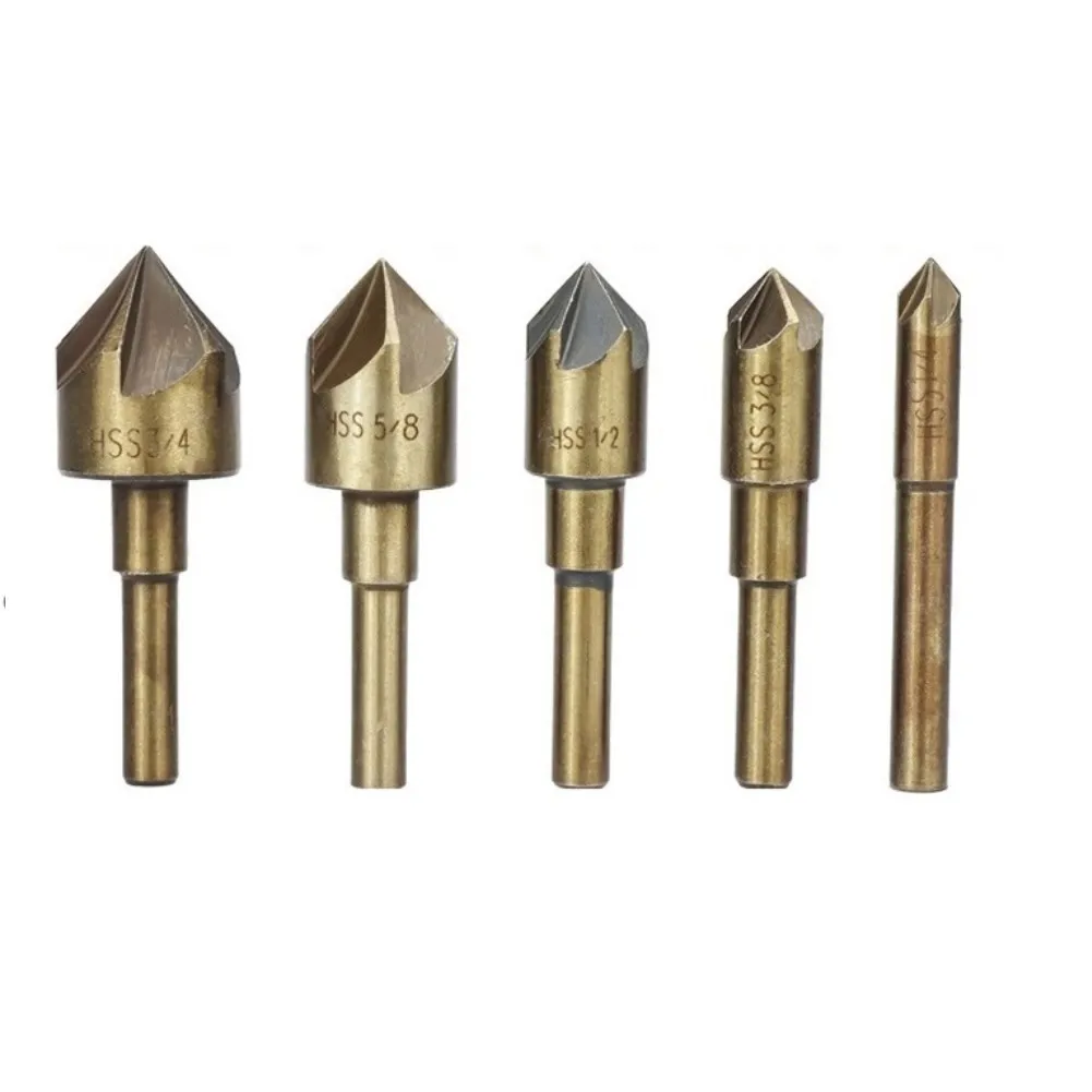 

5Pcs Industrial Countersink Drill Bit Set Tri-Flat Shank Quick Change 1/4"-3/4" Kit Woodworking Professional Tools With Box