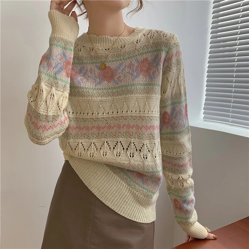 Vintage Print Women Clothes Sweater Hollow Out Long Sleeve Knitted Top 2023 Autumn Sweaters Jumpers Pullover Stripe Jersey Mujer
Vintage Print Women Clothes Sweater Hollow Out Long Sleeve Knitted Top 2023 Autumn Sweaters Jumpers Pullover Stripe Jersey Mujer