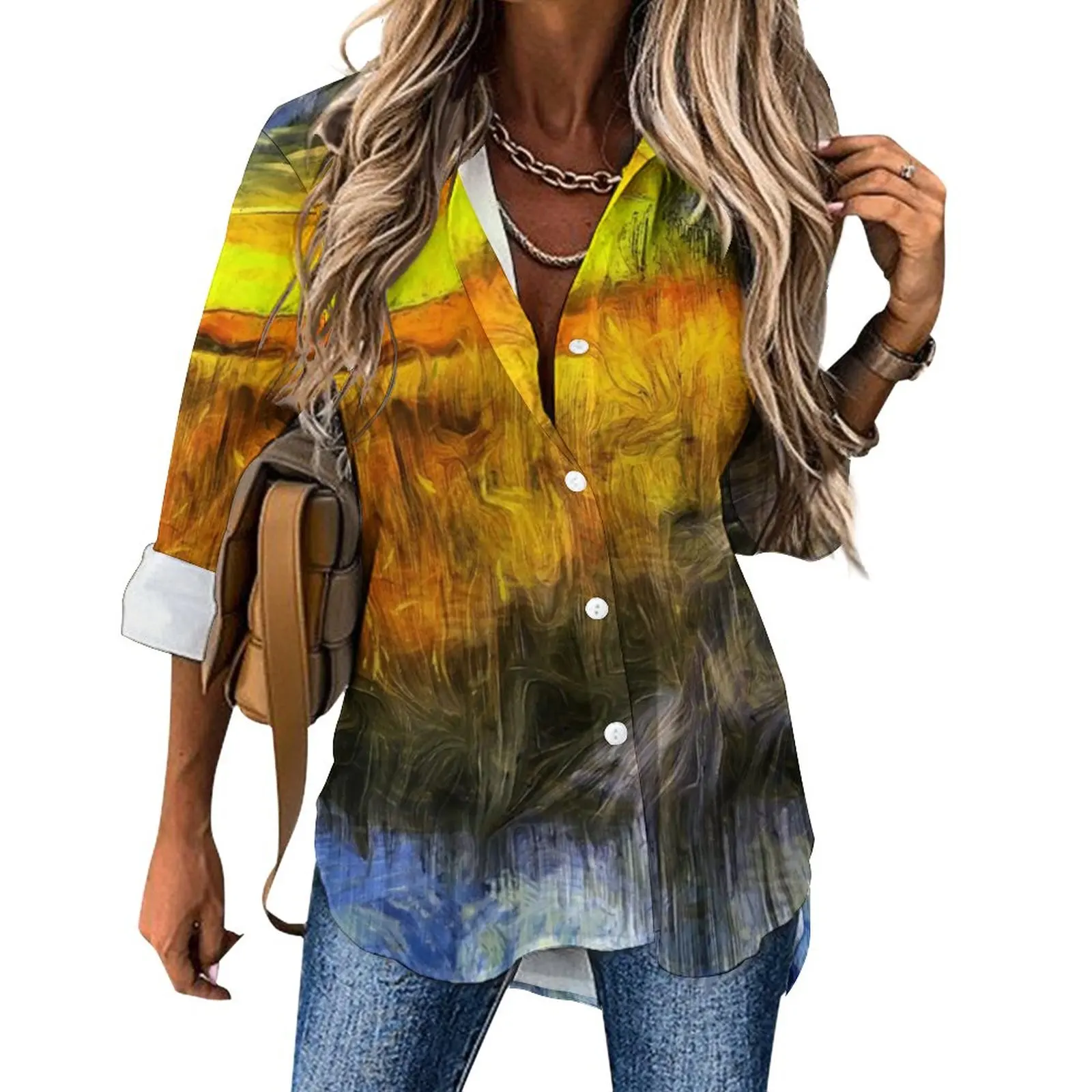 Женская Повседневная Блузка с длинным рукавом, с изображением заката реки
Женская Повседневная Блузка с длинным рукавом, с изображением заката реки