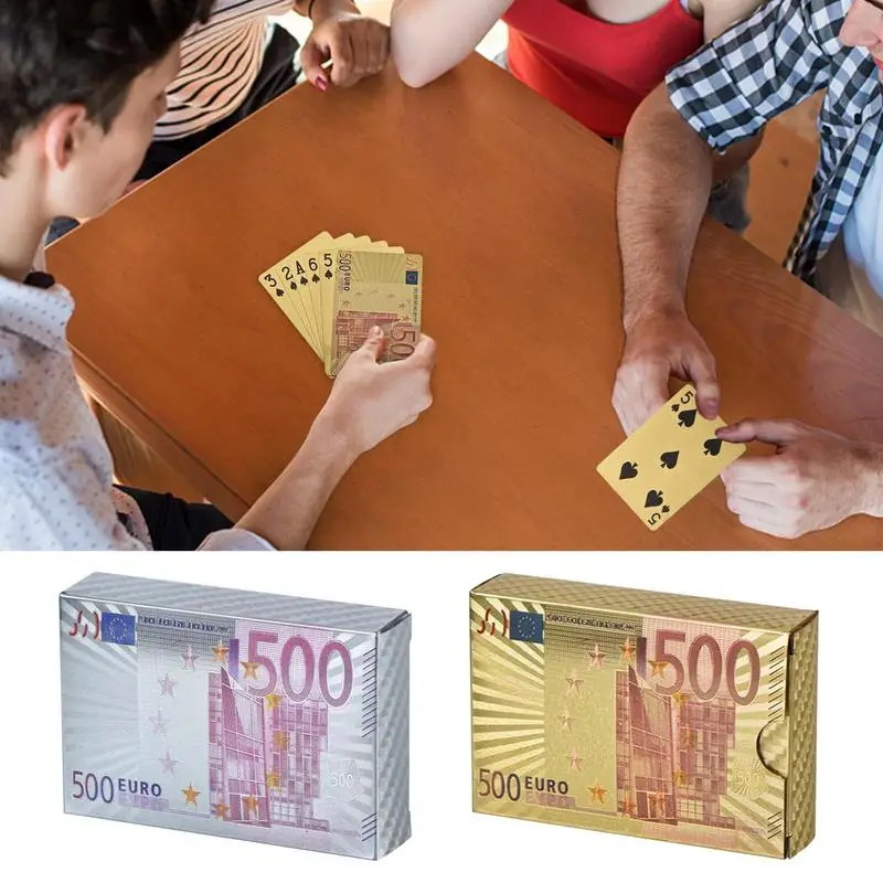 

Golden Playing Cards Deck Gold Foil Poker With Euros Dollar Style Entertainment Game For Picnic Holiday Party
