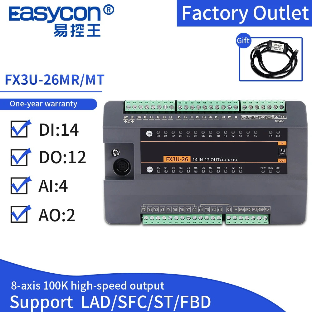 New Easycon FX3U-26MT-4AD-2DA With PLC Programmable Logic Controller FX3U Stepper Motor Servo Controller
New Easycon FX3U-26MT-4AD-2DA With PLC Programmable Logic Controller FX3U Stepper Motor Servo Controller