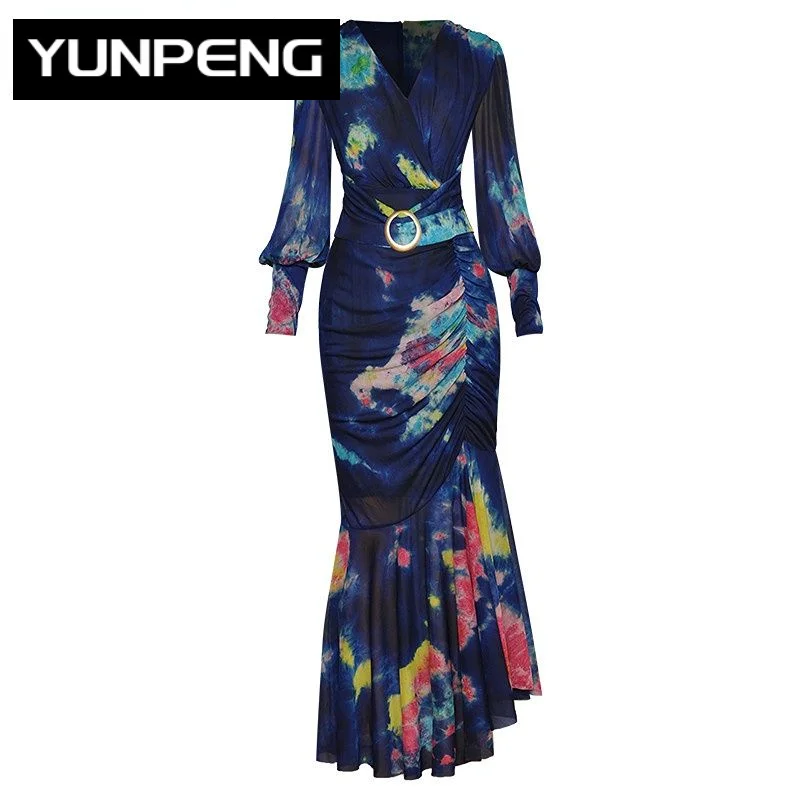 Dresses For Women 2023 Runway Luxury Designer Party Autumn V-neck Lantern sleeve Folds Tie Dye Print Slim maxi Mermaid Dress
Dresses For Women 2023 Runway Luxury Designer Party Autumn V-neck Lantern sleeve Folds Tie Dye Print Slim maxi Mermaid Dress
