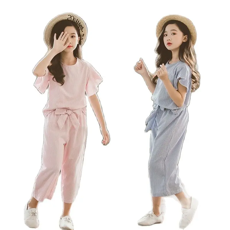 Loose Casual Clothing Set Girls Summer Children Girls Striped Outfits Ruffl Short-sleeved Tops+ Wide Leg Pants 2Pcs Kids Clothes
Loose Casual Clothing Set Girls Summer Children Girls Striped Outfits Ruffl Short-sleeved Tops+ Wide Leg Pants 2Pcs Kids Clothes