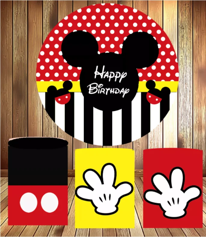 

Red Mickey Mouse Red and Black Round Cover Backdrop Banner Photography Studio Prop Child Birthday Elastic Pedestals Cover