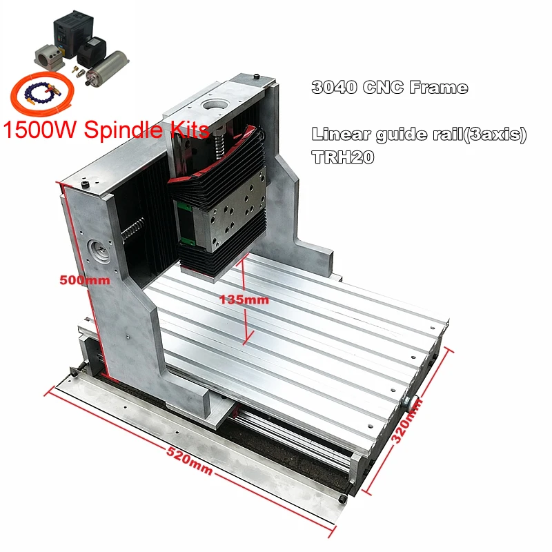 

Linear guide rail cnc frame 3040 metal engrave machine wood router PCB engraving lathe bed with 1500W Spindle Inverter