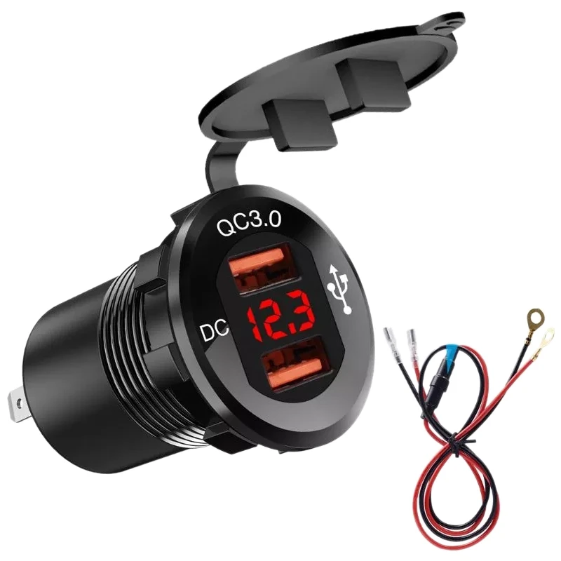 12V/24V Metal Waterproof Dual QC3.0 USB Fast Car Charger Power Outlet Voltmeter 
12V/24V Metal Waterproof Dual QC3.0 USB Fast Car Charger Power Outlet Voltmeter