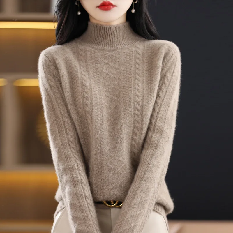 Women's Sweater New Twisted Flower Versatile Pullover For Autumn Winter Half High Neck Warm Knitwears Tops Femme Pull Bottom
Women's Sweater New Twisted Flower Versatile Pullover For Autumn Winter Half High Neck Warm Knitwears Tops Femme Pull Bottom