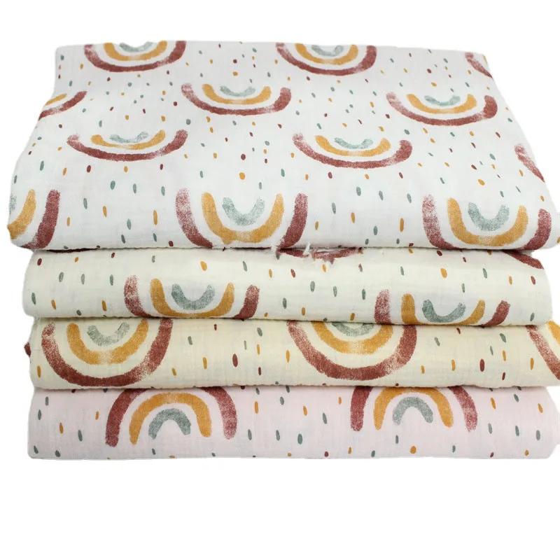 

Rainbow Printed Double Gauze Cotton Crepe Fabric By Meters High Quality Seersucker Fabric DIY Sewing Baby Cloth Pajamas Material