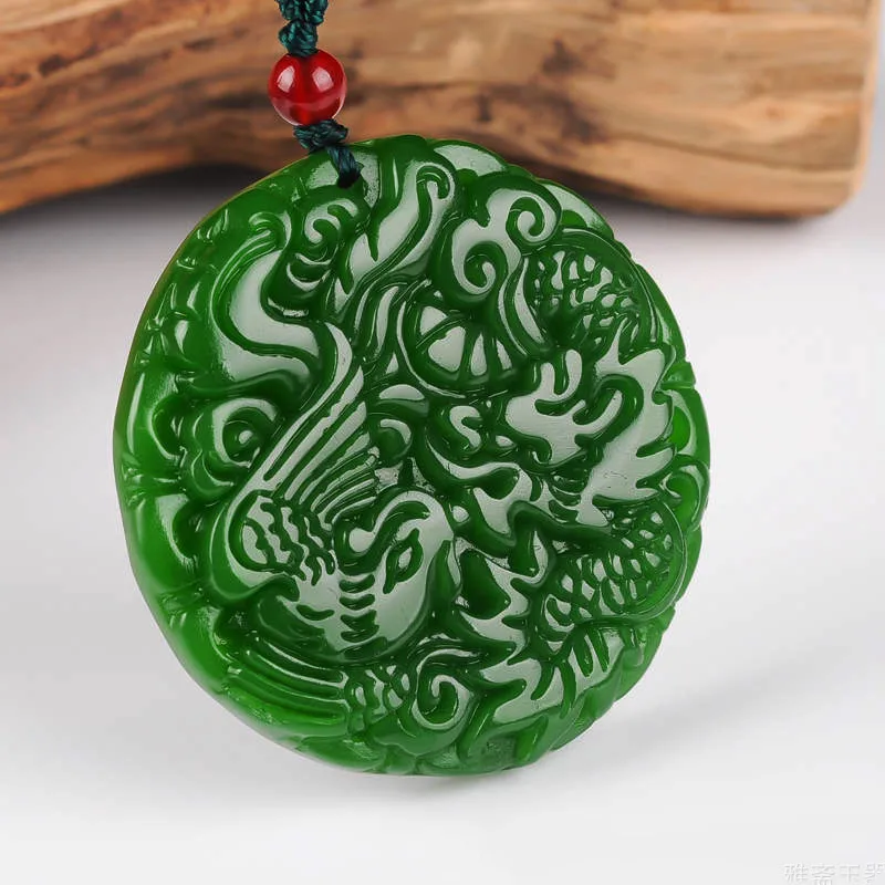 Natural Green Hand-carved Jade Pendant Jewelry Necklace Dragon and Phoenix Chengxiang Male and Female Lovers Pendant
Natural Green Hand-carved Jade Pendant Jewelry Necklace Dragon and Phoenix Chengxiang Male and Female Lovers Pendant
