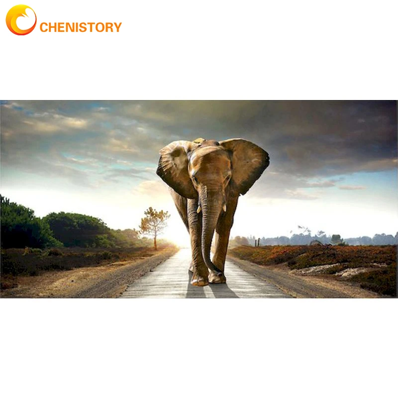 

CHENISTORY 20x40cm Diy Painting By Numbers Elephant Oil Paint By Numbers Kit On Canvas HandPainted Wall Art Picture Home Decor