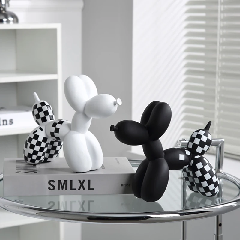 

Nordic Checkerboard Balloon Dog Statue Resin Sculpture Modern Home Living Room Decoration Kawaii Room Decor Desk Accessories
