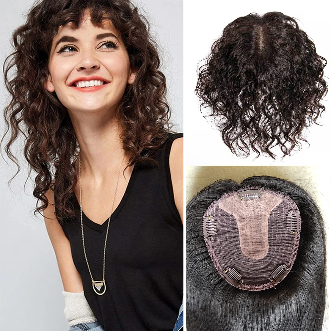 13cm x 15cm 12inch Black Brown Curly Silk Base Hair Topper Toupee Hairpieces for Women 100% Remy Human Toupee Hair for Women
13cm x 15cm 12inch Black Brown Curly Silk Base Hair Topper Toupee Hairpieces for Women 100% Remy Human Toupee Hair for Women