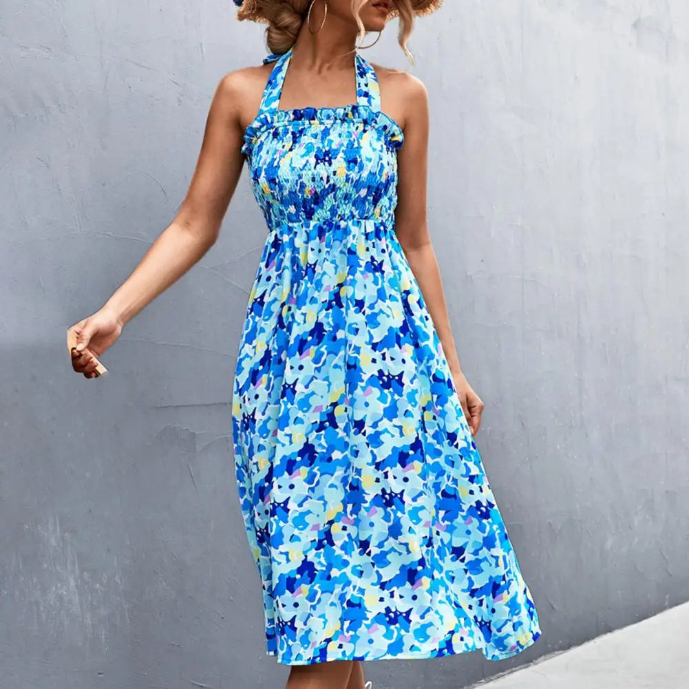 Floral Print Backless Lady Dress Ruffled Side Halter Bandage Sling Dress Square Collar Knee-length Summer Dress For Club Party
Floral Print Backless Lady Dress Ruffled Side Halter Bandage Sling Dress Square Collar Knee-length Summer Dress For Club Party