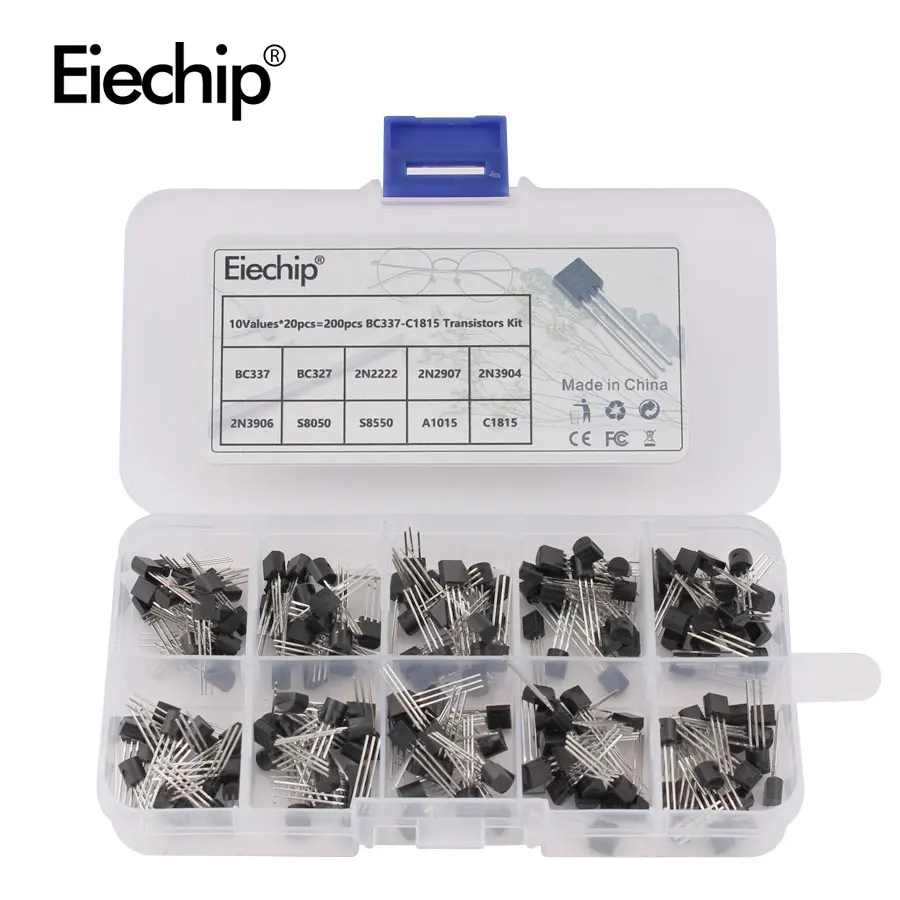 BC337 BC327 2N2222 2N2907 2N3904 2N3906 S8050 S8550 A1015 C1815 10Values*20pcs=200/set Transistors Box Pack Transistor kit TO-92
BC337 BC327 2N2222 2N2907 2N3904 2N3906 S8050 S8550 A1015 C1815 10Values*20pcs=200/set Transistors Box Pack Transistor kit TO-92