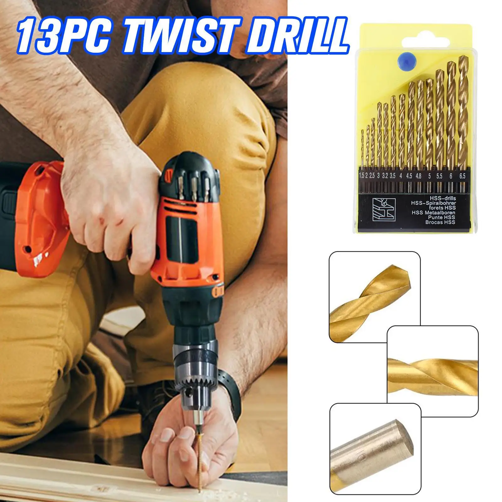 13pcs Shank Twist Drill Bit Set 1.5-6.5mm Titanium Coated Hole Cutter High Speed Steel Gun Drill Bit Metal Woodworking Tool
13pcs Shank Twist Drill Bit Set 1.5-6.5mm Titanium Coated Hole Cutter High Speed Steel Gun Drill Bit Metal Woodworking Tool