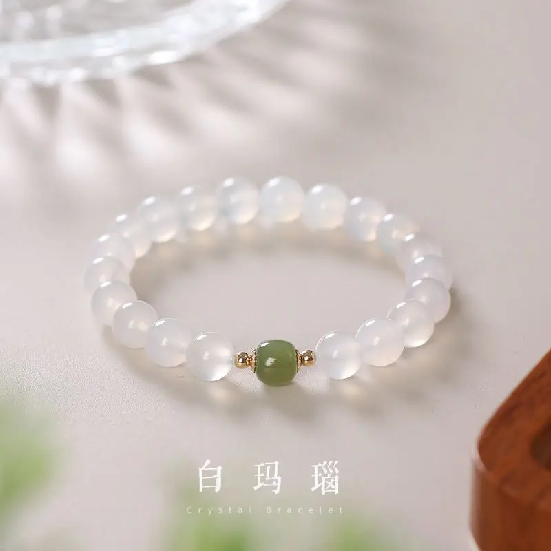 

Ruifan Natural White Agate Hetian Jade 8mm Beads Elastic Beaded Strand Bracelets for Women Girls Party Fine Jewelry Gifts YBR933