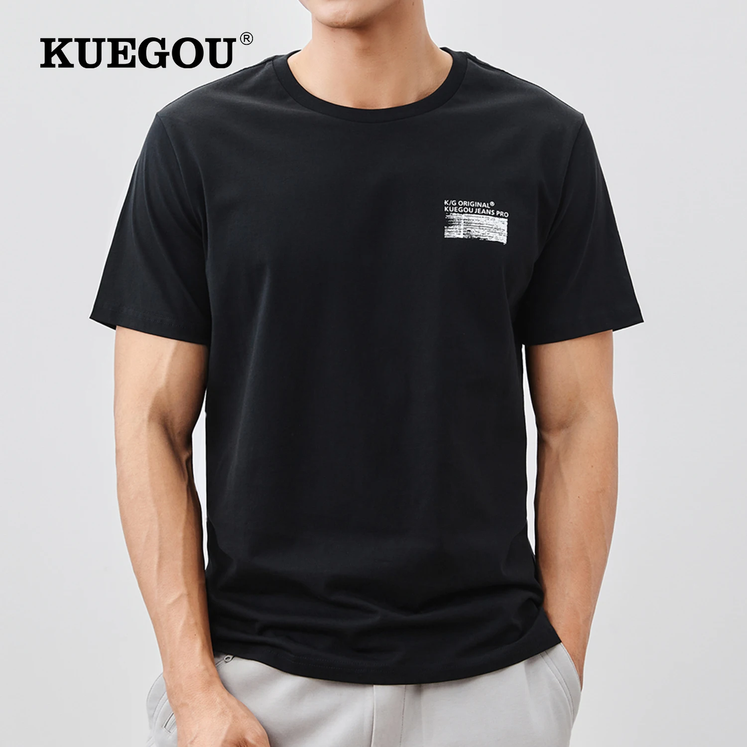 Мужская футболка с коротким рукавом KUEGOU, черная футболка с круглым вырезом, с коротким рукавом, из 2022 хлопка, лето 100%
Мужская футболка с коротким рукавом KUEGOU, черная футболка с круглым вырезом, с коротким рукавом, из 2022 хлопка, лето 100%