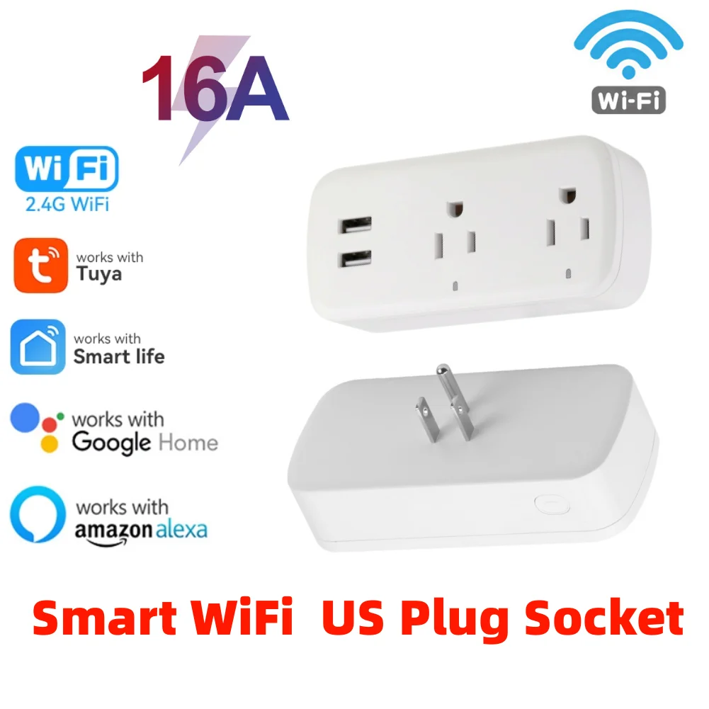 16A Tuya WiFi Smart Socket Appliances US Plug Timing Function With 2 USB Ports APP Work With Alexa Google Home Voice Control
16A Tuya WiFi Smart Socket Appliances US Plug Timing Function With 2 USB Ports APP Work With Alexa Google Home Voice Control